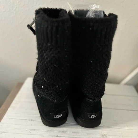 UGG Black Sparkly Knit Boots Sz 6 - Picture 4 of 6